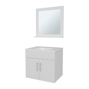 English Elm White Floating 2-Door Bathroom Vanity Set with Sink & Mirror – Bright White Finish, Space-Saving Storage B062P355539
