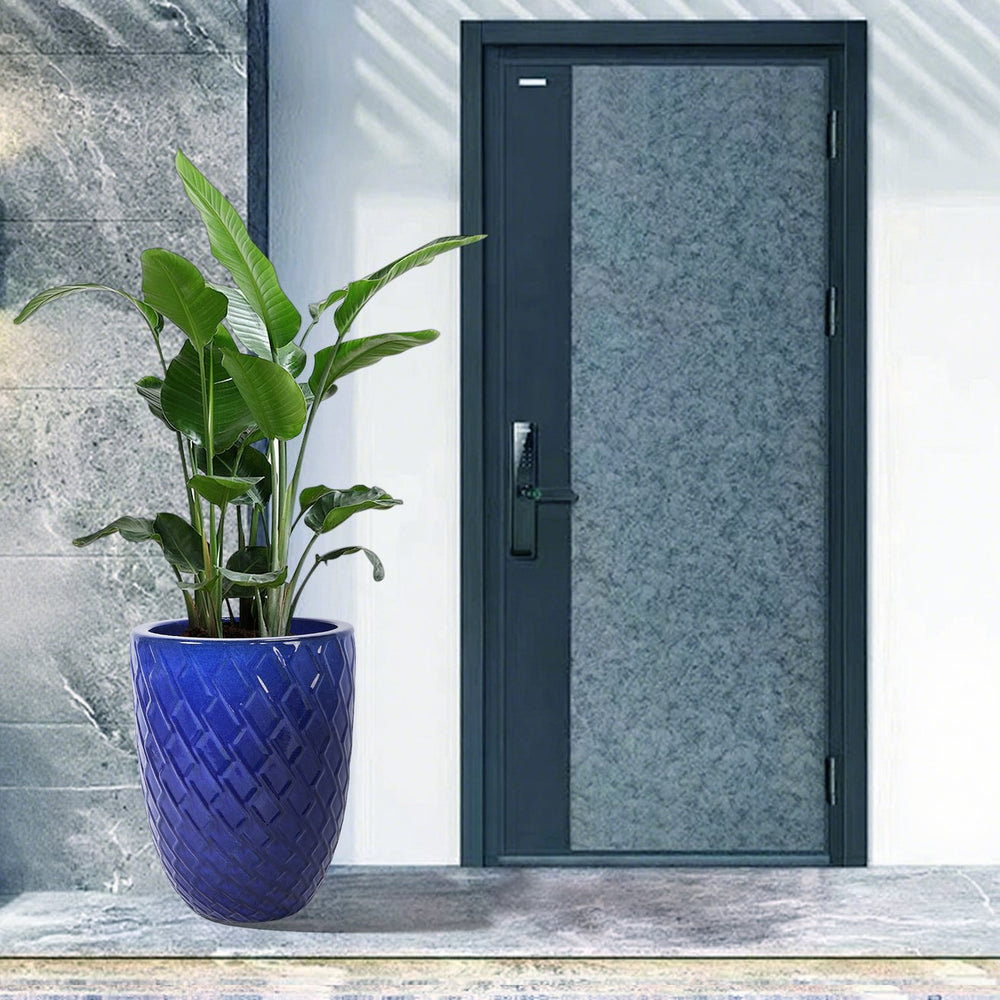 English Elm Ceramic Modern Flowerpot - Handcrafted Dark Blue Planter For Stylish Indoor & Outdoor Spaces W3273P326365