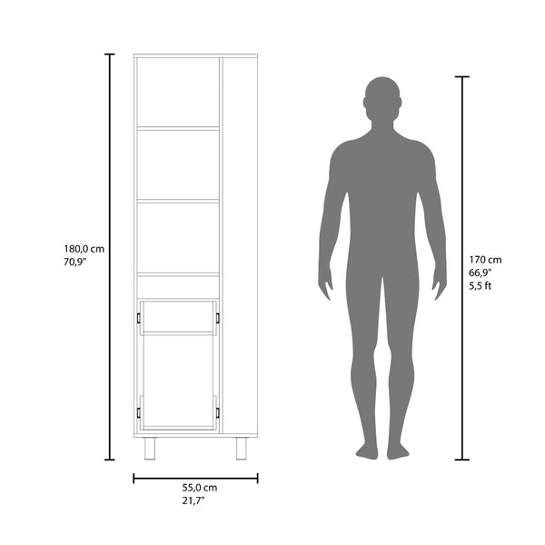 English Elm Aleneva Slim White Broom Cabinet with Open Shelves and Drawer for Utility Rooms B097S00269