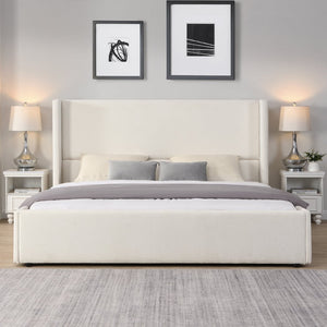 English Elm Christopher Knight Home® - Elegant White Fabric Upholstered Bed With Tall Wingback Headboard - Luxurious King Size Comfort N769P263514K