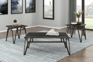 English Elm Modern Gaffney 3-Piece Occasional Table Set with Black Sintered Stone Tops & Bronze Metal Base, Sleek Stylish Accent Furniture B011P297664