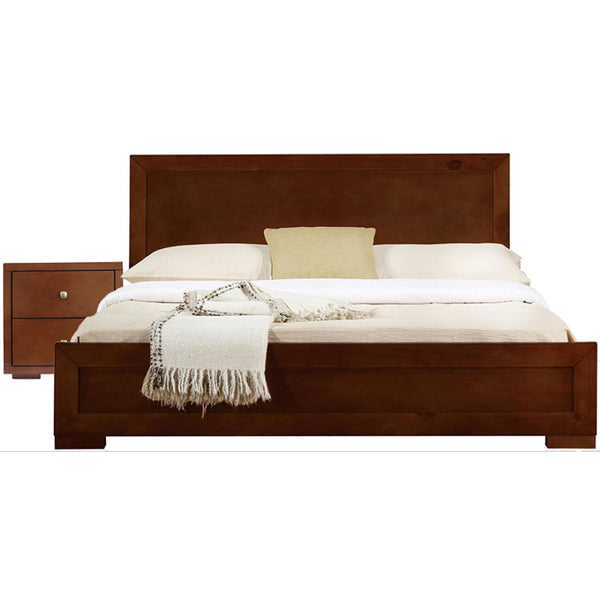 HomeRoots Moma Modern Wooden Platform Bed with Nightstand – Sleek Design, Durable Construction & Storage Solution Walnut Twin 468255