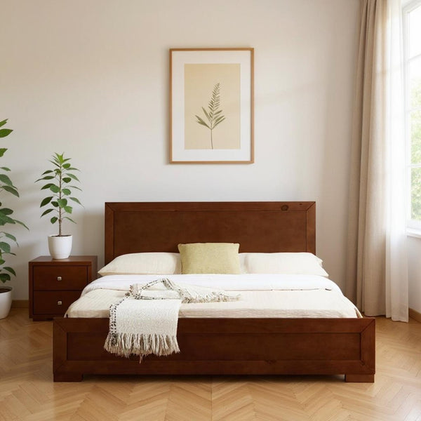 HomeRoots Moma Modern Wooden Platform Bed with Nightstand – Sleek Design, Durable Construction & Storage Solution Walnut Twin 468255