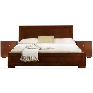 Homeroots Moma Walnut Wood Platform Queen Bed With Two Nightstands Walnut Wood 468256