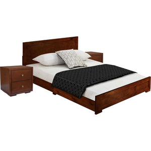 Homeroots Moma Walnut Wood Platform Queen Bed With Two Nightstands Walnut Wood 468256