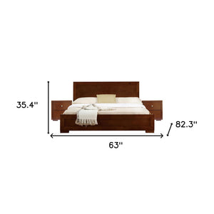 Homeroots Moma Walnut Wood Platform Queen Bed With Two Nightstands Walnut Wood 468256