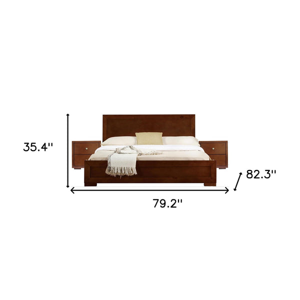 Homeroots Moma Walnut Wood Platform King Bed With Two Nightstands Walnut Wood 468257