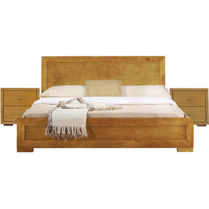 HomeRoots Moma Modern Wooden Platform Bed with Nightstand – Sleek Design, Durable Construction & Storage Solution Oak Queen 468259