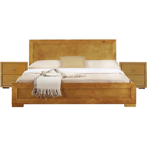 Homeroots Moma Oak Wood Platform Queen Bed With Two Nightstands Oak Wood 468259