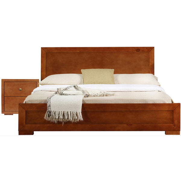 HomeRoots Moma Modern Wooden Platform Bed with Nightstand – Sleek Design, Durable Construction & Storage Solution Cherry Twin 468261