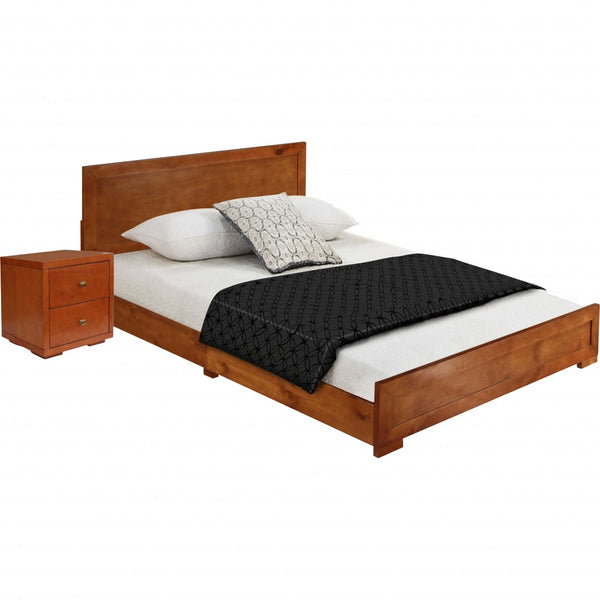HomeRoots Moma Modern Wooden Platform Bed with Nightstand – Sleek Design, Durable Construction & Storage Solution Cherry Twin 468261