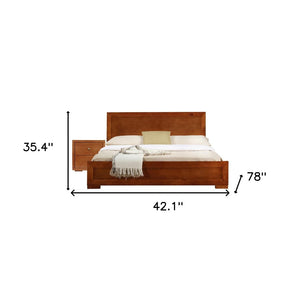 HomeRoots Moma Modern Wooden Platform Bed with Nightstand – Sleek Design, Durable Construction & Storage Solution Cherry Twin 468261