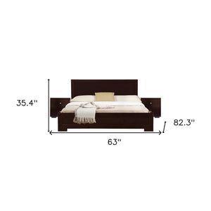 Homeroots Moma Espresso Wood Platform Queen Bed With Two Nightstands Espresso Wood 468265