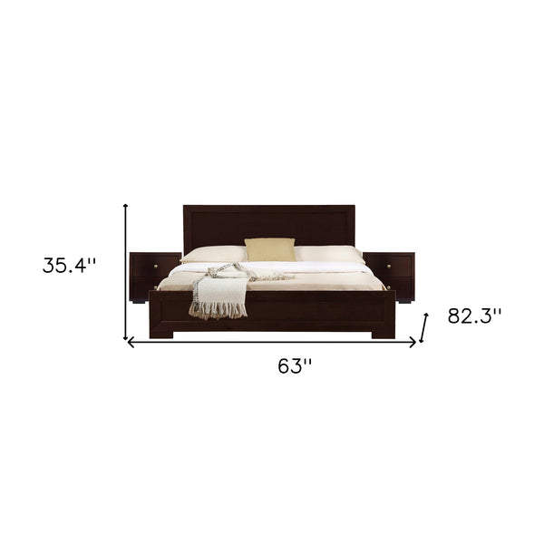 Homeroots Moma Espresso Wood Platform Queen Bed With Two Nightstands Espresso Wood 468265