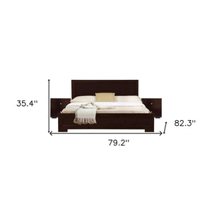 Homeroots Moma Espresso Wood Platform King Bed With Two Nightstands Espresso Wood 468266