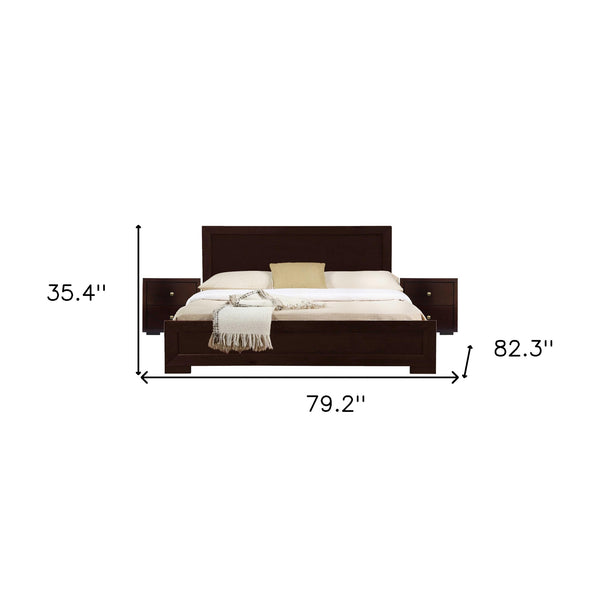 Homeroots Moma Espresso Wood Platform King Bed With Two Nightstands Espresso Wood 468266