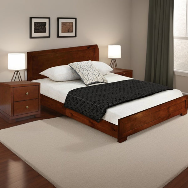 HomeRoots Moma Modern Wooden Platform Bed with Nightstand – Sleek Design, Durable Construction & Storage Solution Walnut DOUBLE 468269