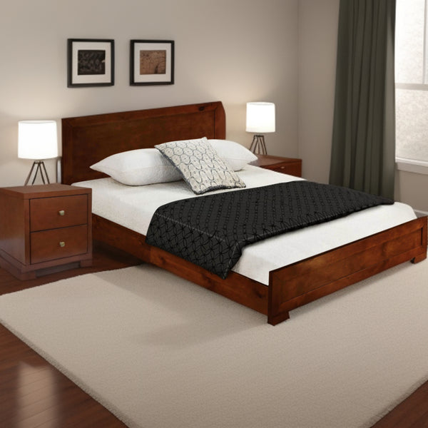 Homeroots Moma Walnut Wood Platform Full Bed With Nightstand Walnut Wood 468269