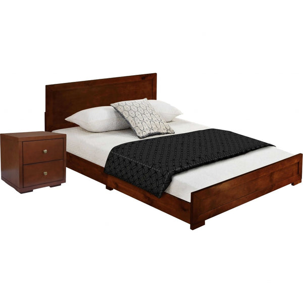 HomeRoots Moma Modern Wooden Platform Bed with Nightstand – Sleek Design, Durable Construction & Storage Solution Walnut DOUBLE 468269