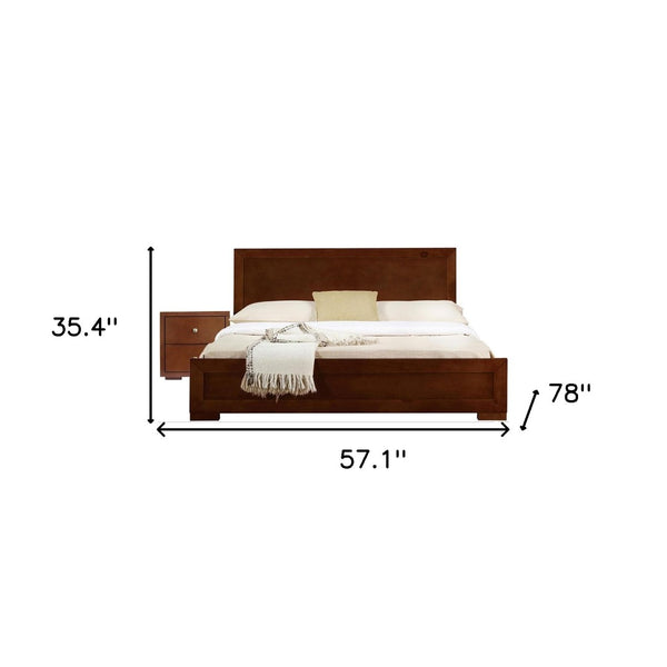 HomeRoots Moma Modern Wooden Platform Bed with Nightstand – Sleek Design, Durable Construction & Storage Solution Walnut DOUBLE 468269