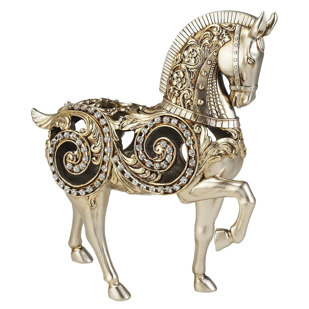 Homeroots 12" Silver With Gold Polyresin Horse Statue Sculpture  Polyresin 468276