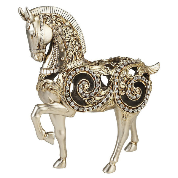 Homeroots 12" Silver With Gold Polyresin Horse Statue Sculpture  Polyresin 468276