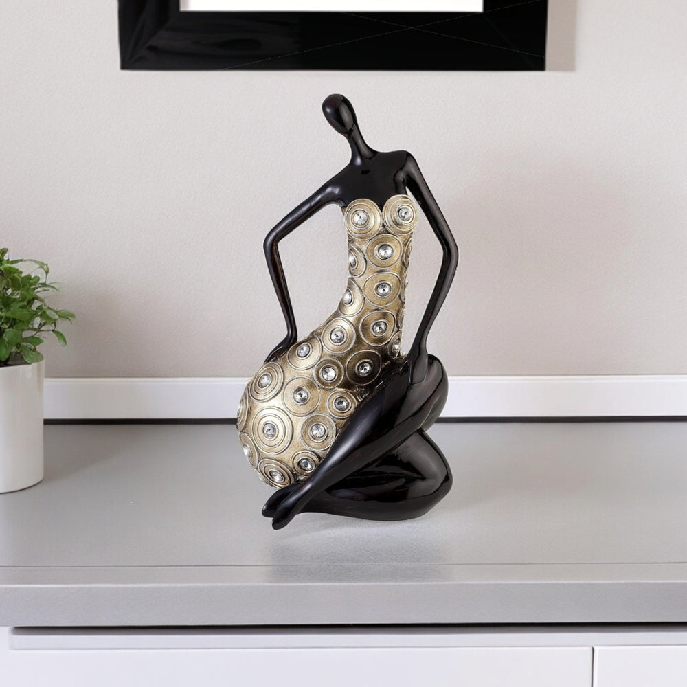 Homeroots 12" Dark Espresso And Gold Polyresin Woman Statue Sculpture  Polyresin 468277