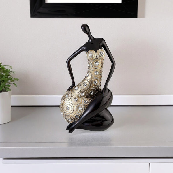 Homeroots 12" Dark Espresso And Gold Polyresin Woman Statue Sculpture  Polyresin 468277