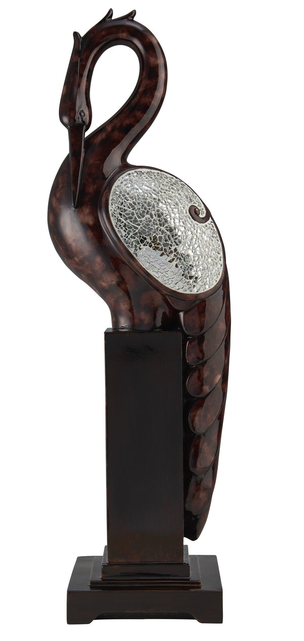 Homeroots 27" Marbleized Cherry Brown Polyresin Crane Figurine Sculpture  Polyresin 468285