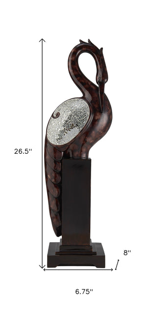 Homeroots 27" Marbleized Cherry Brown Polyresin Crane Figurine Sculpture  Polyresin 468285
