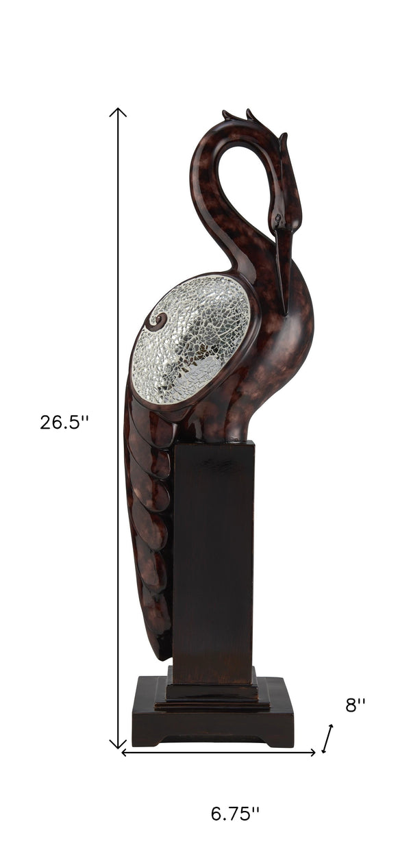 Homeroots 27" Marbleized Cherry Brown Polyresin Crane Figurine Sculpture  Polyresin 468285