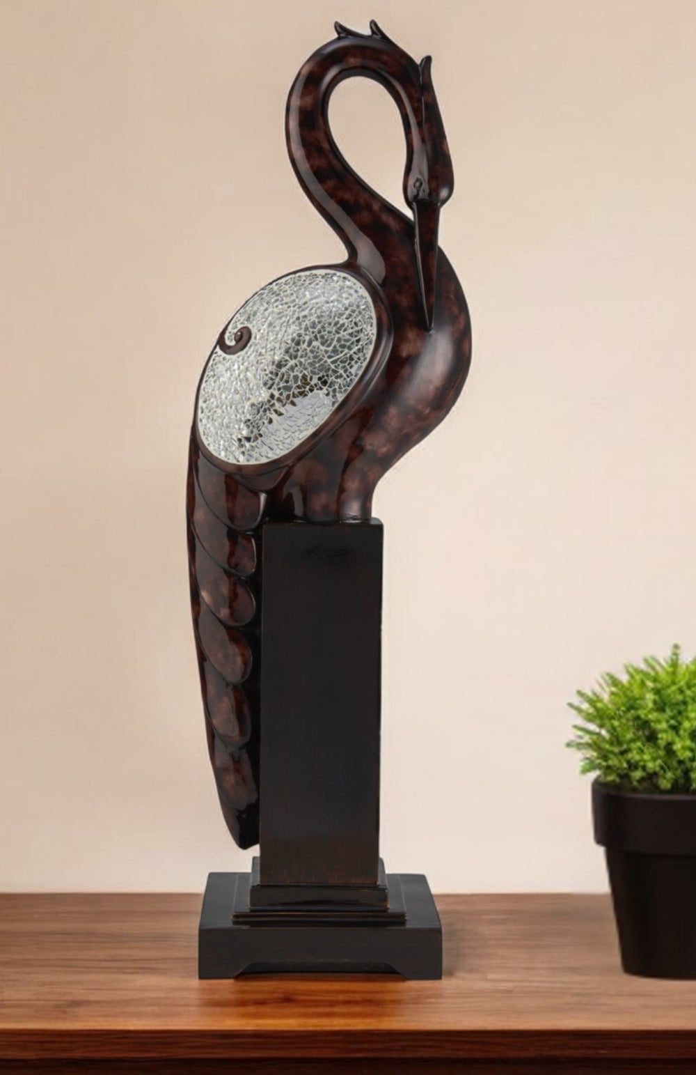 Homeroots 27" Marbleized Cherry Brown Polyresin Crane Figurine Sculpture  Polyresin 468285