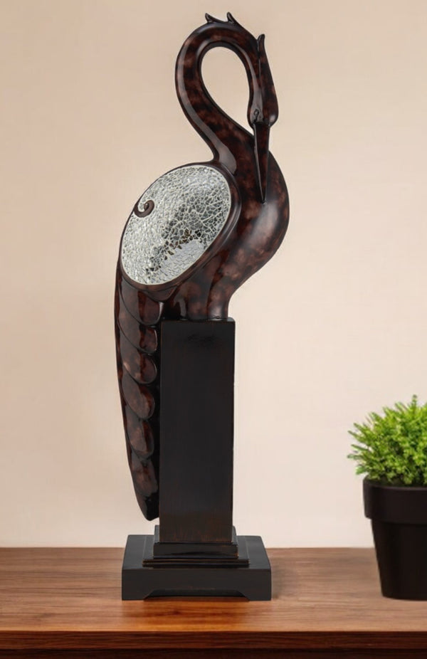Homeroots 27" Marbleized Cherry Brown Polyresin Crane Figurine Sculpture  Polyresin 468285