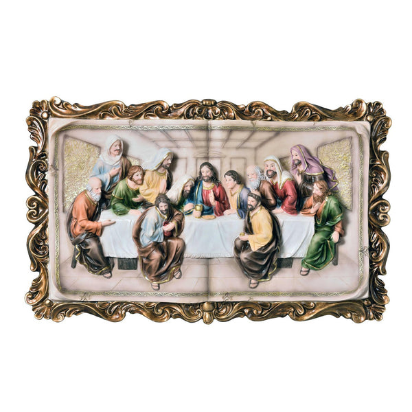 Homeroots 29" Rustic Gold Polyresin Last Supper Decorative Plaque Sculpture  Polyresin 468286
