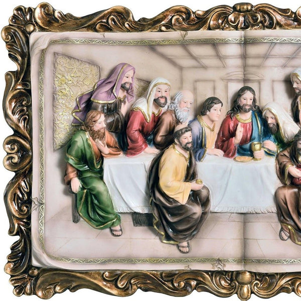 Homeroots 29" Rustic Gold Polyresin Last Supper Decorative Plaque Sculpture  Polyresin 468286