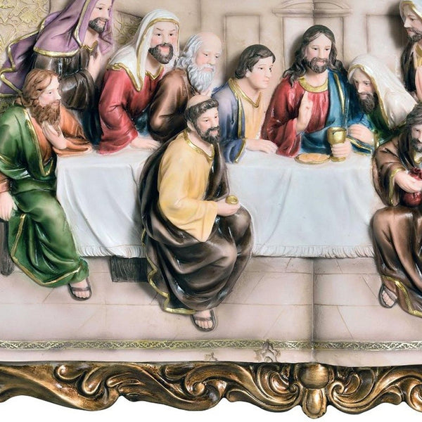 Homeroots 29" Rustic Gold Polyresin Last Supper Decorative Plaque Sculpture  Polyresin 468286