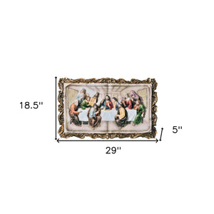 Homeroots 29" Rustic Gold Polyresin Last Supper Decorative Plaque Sculpture  Polyresin 468286