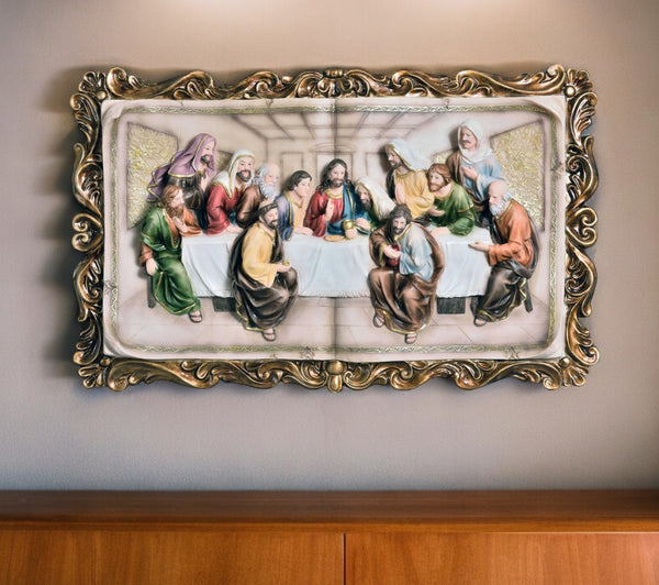Homeroots 29" Rustic Gold Polyresin Last Supper Decorative Plaque Sculpture  Polyresin 468286