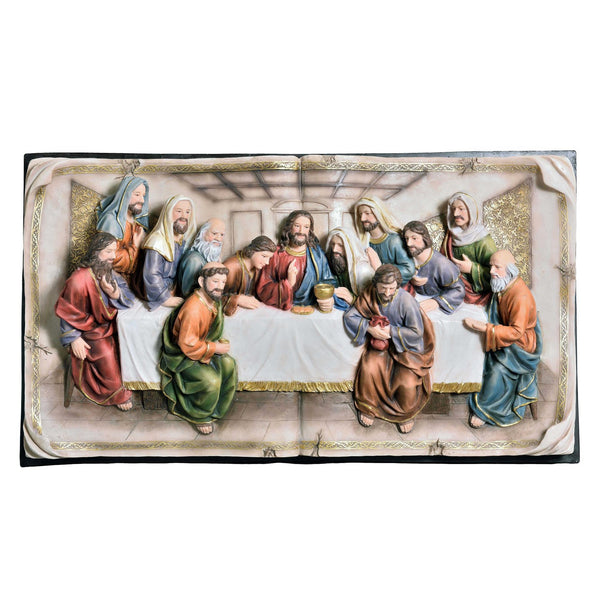 Homeroots 20" Black And Beige Polyresin Last Supper Decorative Plaque Sculpture  Polyresin 468288