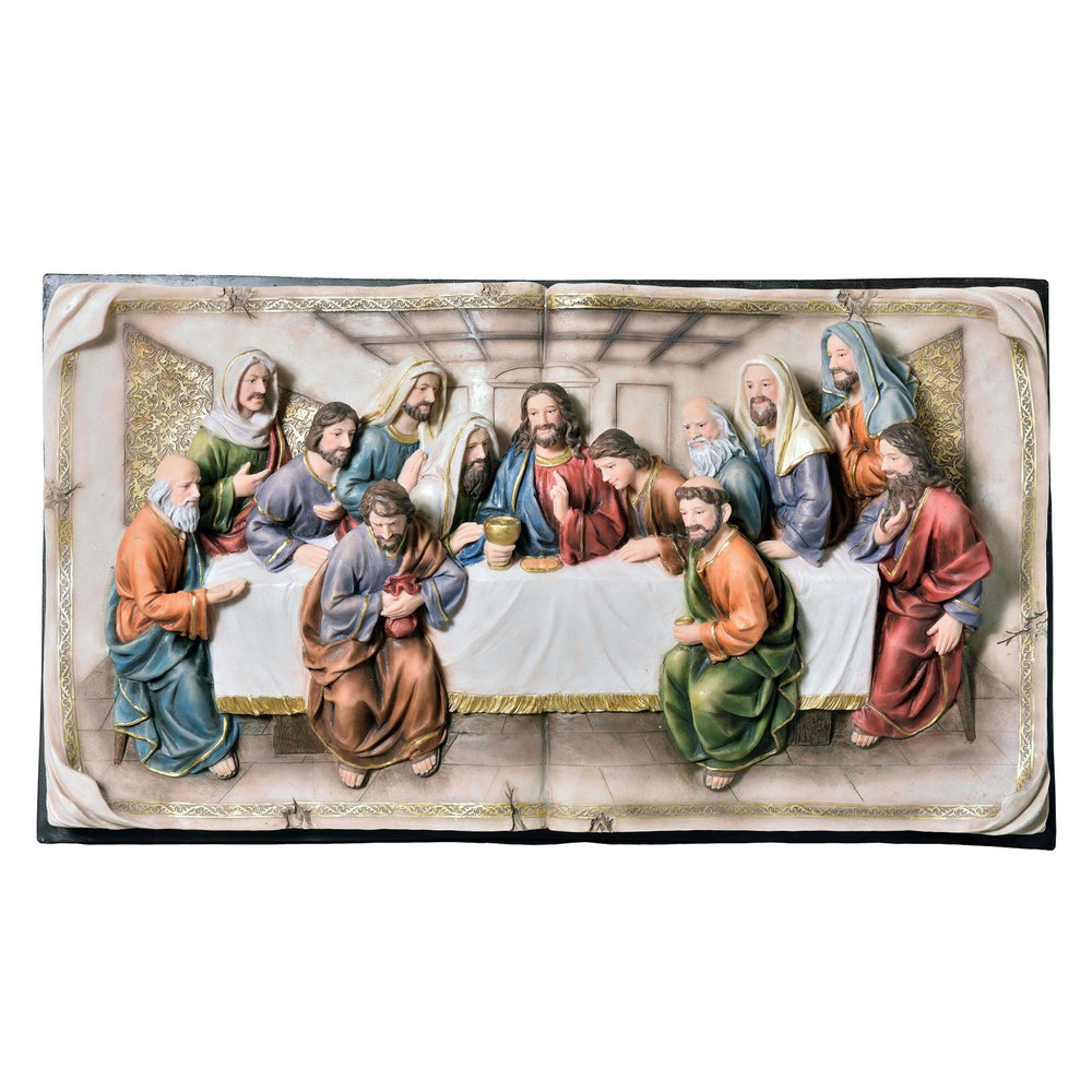 Homeroots 20" Black And Beige Polyresin Last Supper Decorative Plaque Sculpture  Polyresin 468288