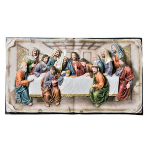 Homeroots 20" Black And Beige Polyresin Last Supper Decorative Plaque Sculpture  Polyresin 468288