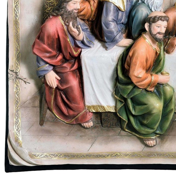 Homeroots 20" Black And Beige Polyresin Last Supper Decorative Plaque Sculpture  Polyresin 468288