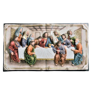 Homeroots 20" Black And Beige Polyresin Last Supper Decorative Plaque Sculpture  Polyresin 468288