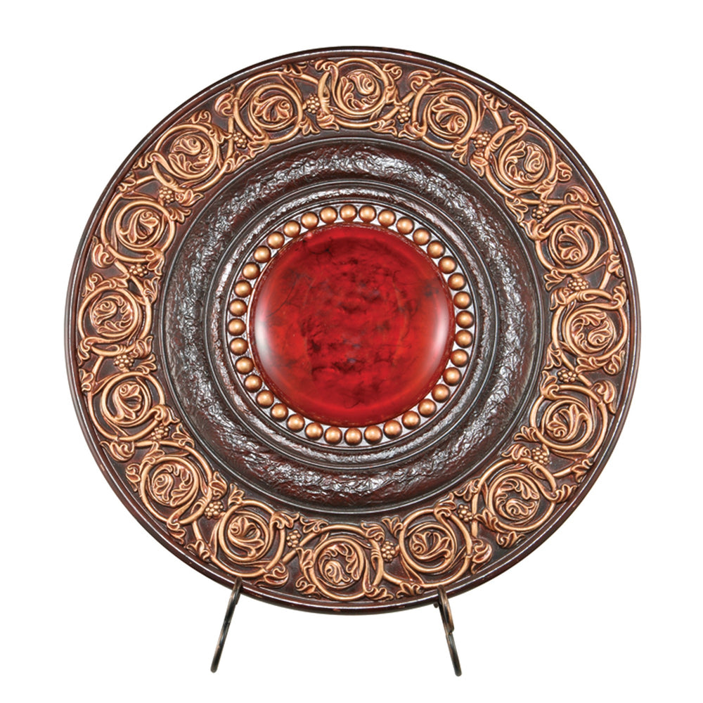 Homeroots 21" Red And Brown Round Polyresin Decorative Plaque  Polyresin 468289