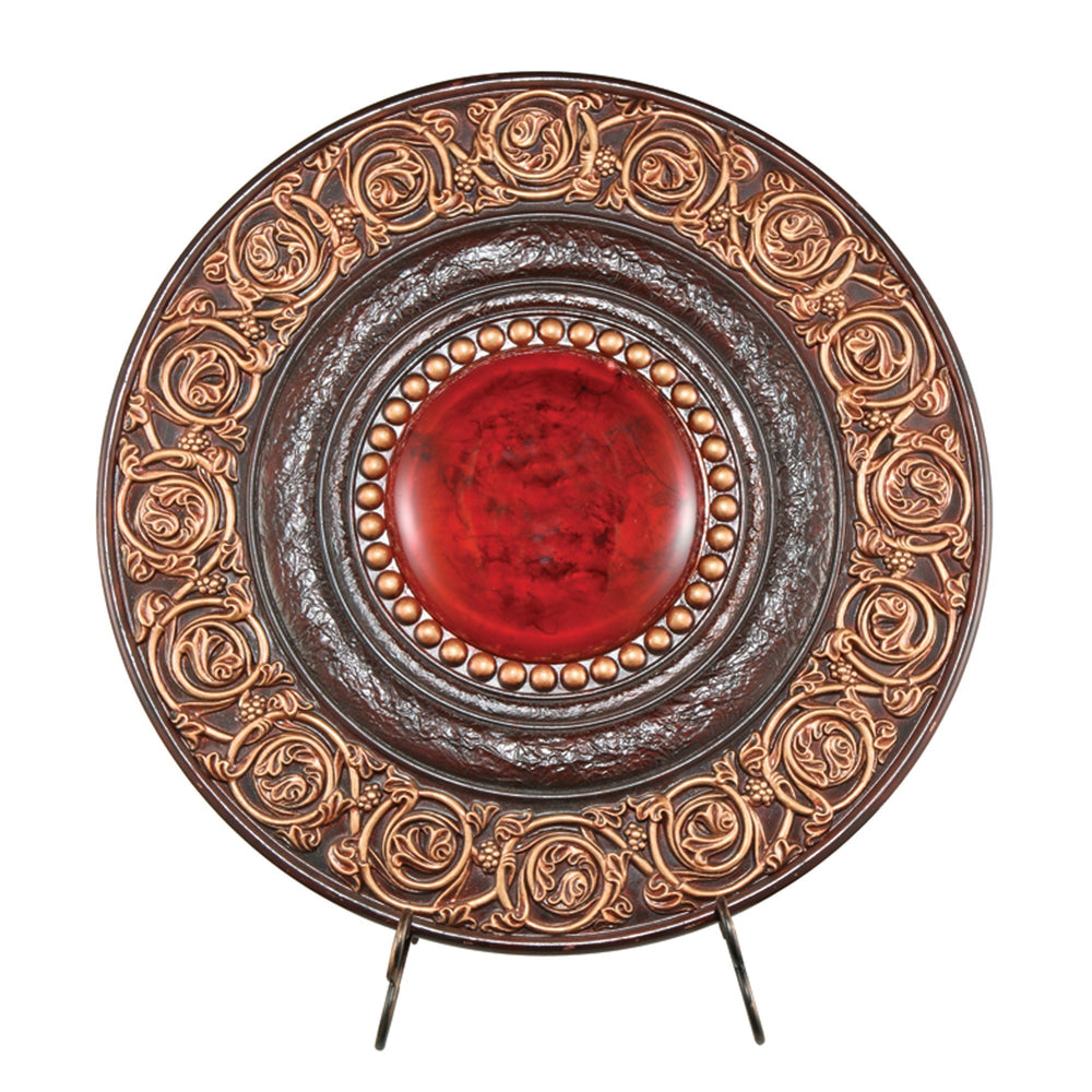 Homeroots 21" Red And Brown Round Polyresin Decorative Plaque  Polyresin 468289