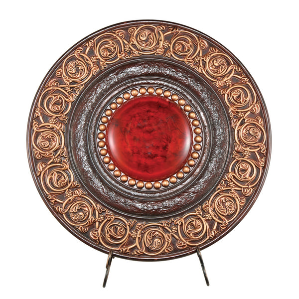 Homeroots 21" Red And Brown Round Polyresin Decorative Plaque  Polyresin 468289