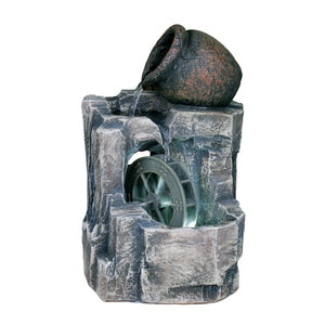 Homeroots 12" Gray Polyresin Farmhouse Design Tabletop Fountain With Light  Polyresin 468293