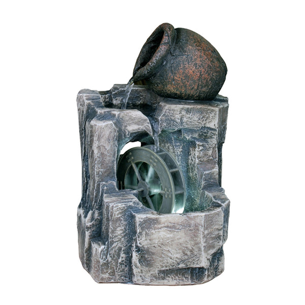 Homeroots 12" Gray Polyresin Farmhouse Design Tabletop Fountain With Light  Polyresin 468293