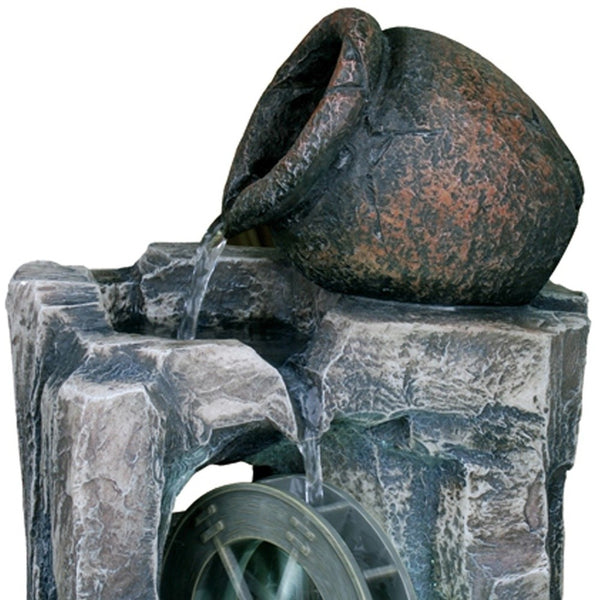 Homeroots 12" Gray Polyresin Farmhouse Design Tabletop Fountain With Light  Polyresin 468293