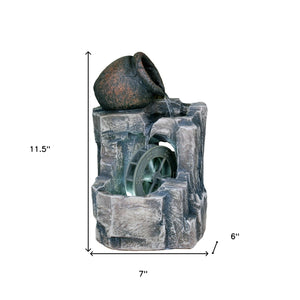 Homeroots 12" Gray Polyresin Farmhouse Design Tabletop Fountain With Light  Polyresin 468293